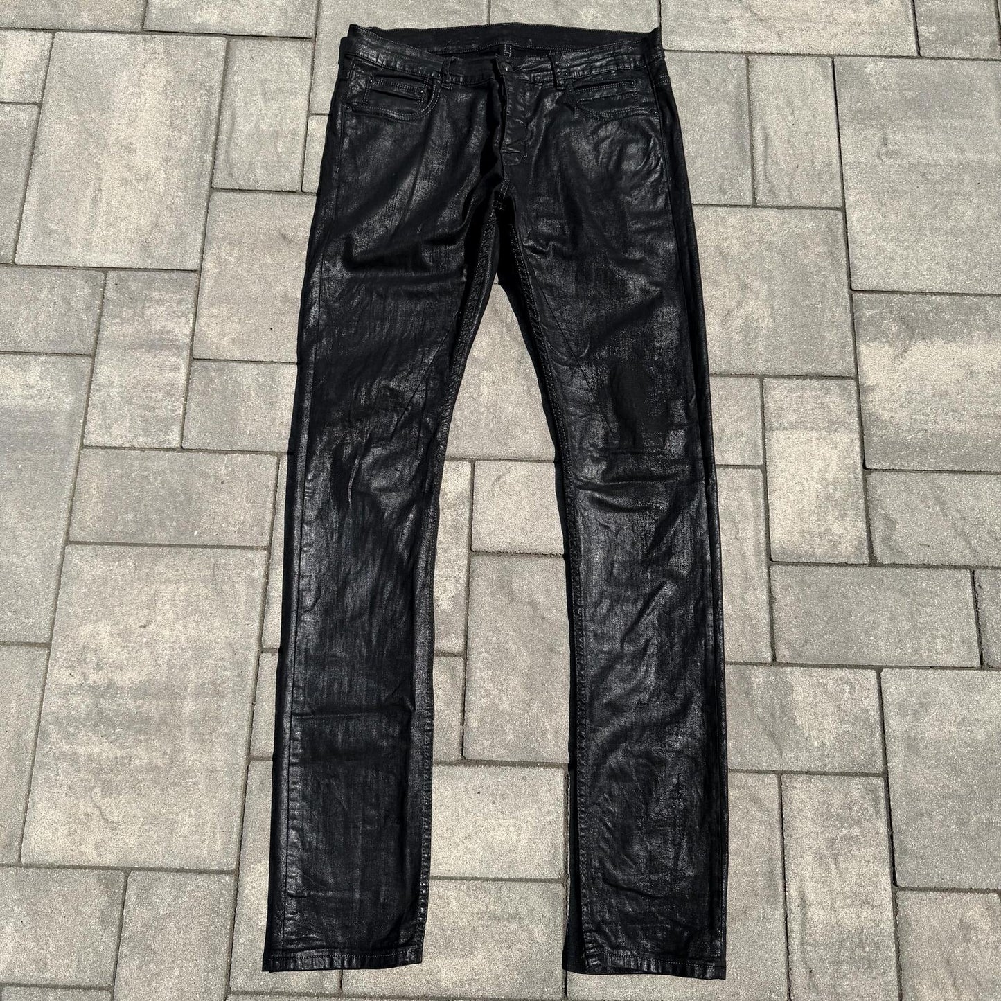 SS15 Rick Owens Black Scrub Waxed Detroit Denim