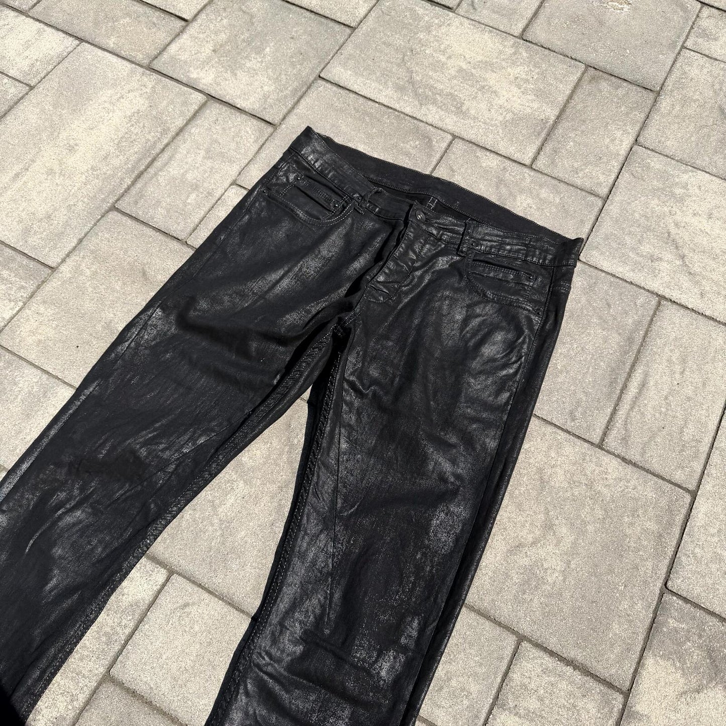 SS15 Rick Owens Black Scrub Waxed Detroit Denim