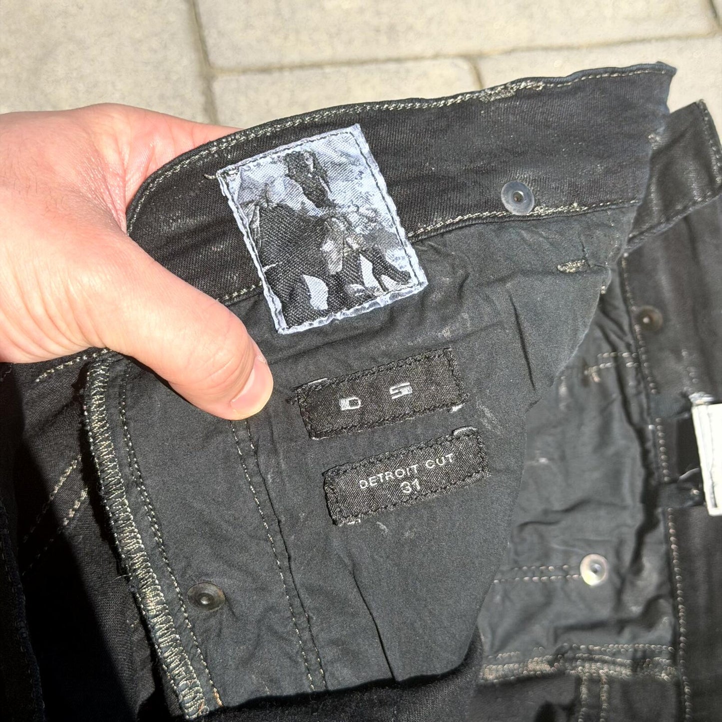 SS15 Rick Owens Black Scrub Waxed Detroit Denim