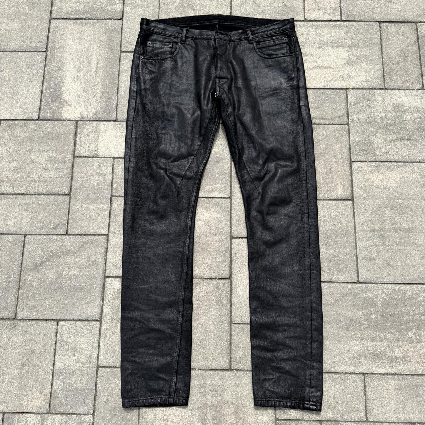 SS16 Rick Owens Black Waxed Detroit Cut Denim