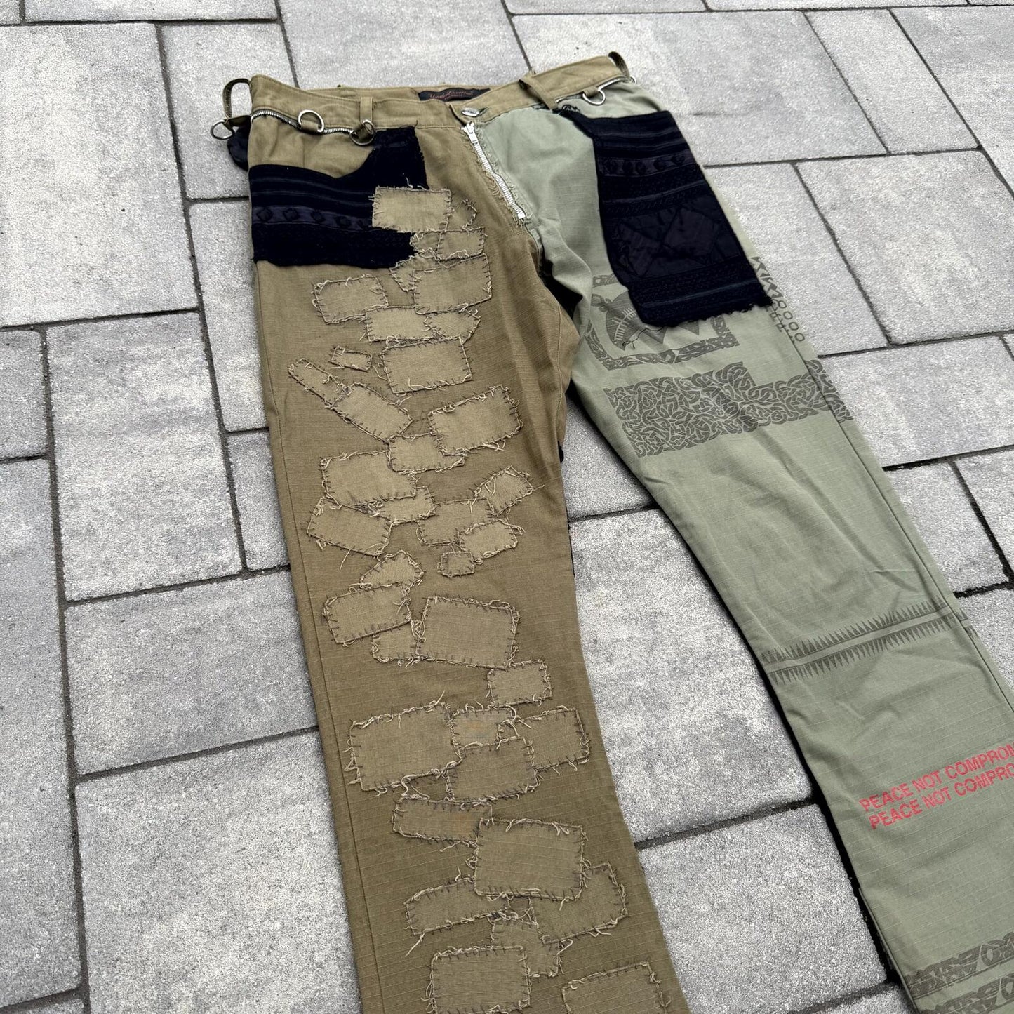 SS03 Undercover Scab Brown Peace Not Compromise Flare Pants