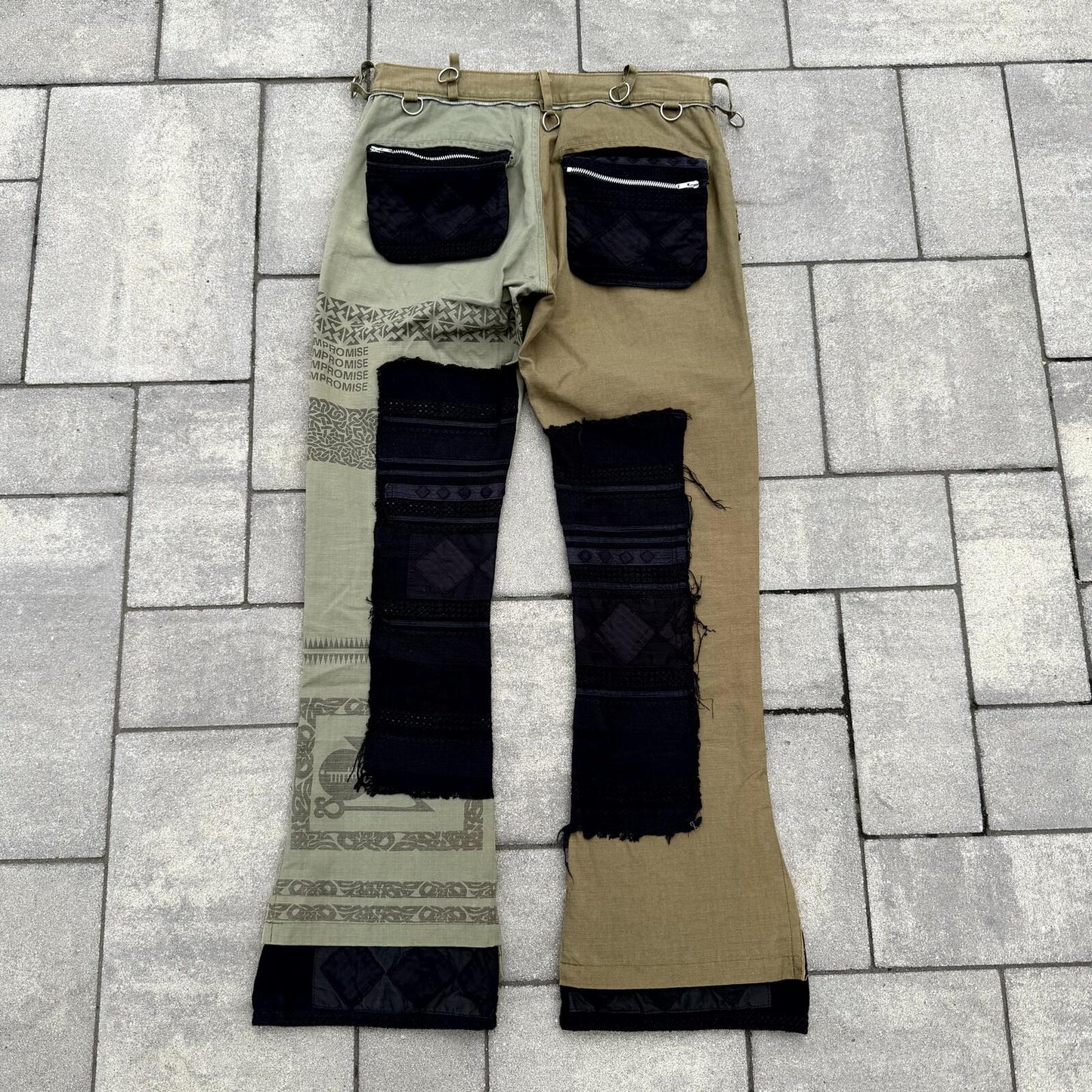 SS03 Undercover Scab Brown Peace Not Compromise Flare Pants