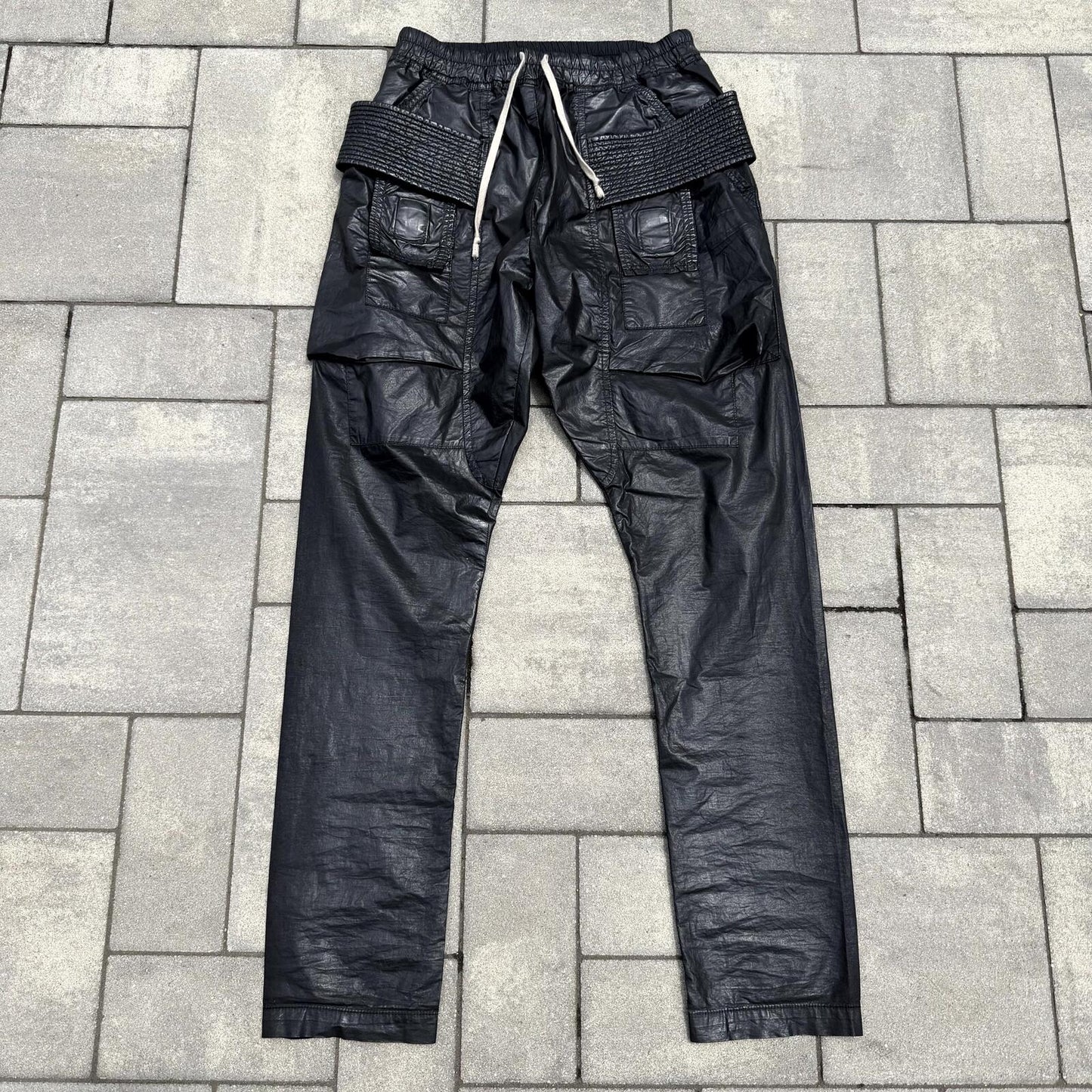 FW12 Rick Owens Black Waxed Creatch Cargos
