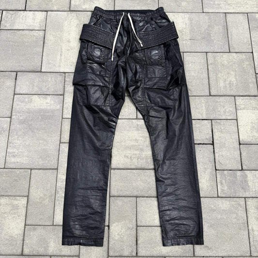 FW12 Rick Owens Black Waxed Creatch Cargos