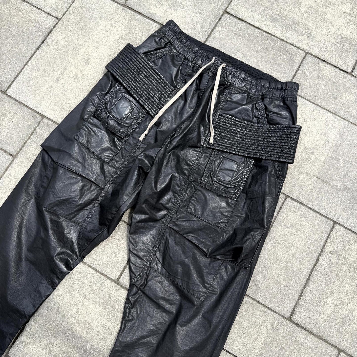 FW12 Rick Owens Black Waxed Creatch Cargos