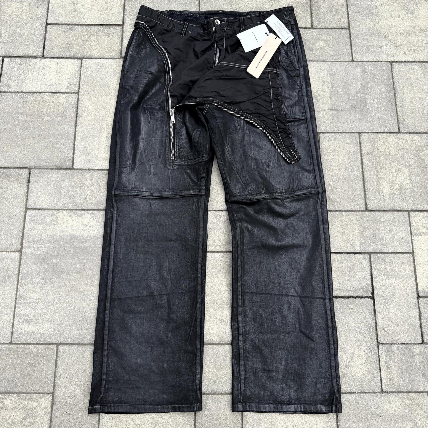 SS25 Rick Owens Black Wax Double Layer Aircut Denim