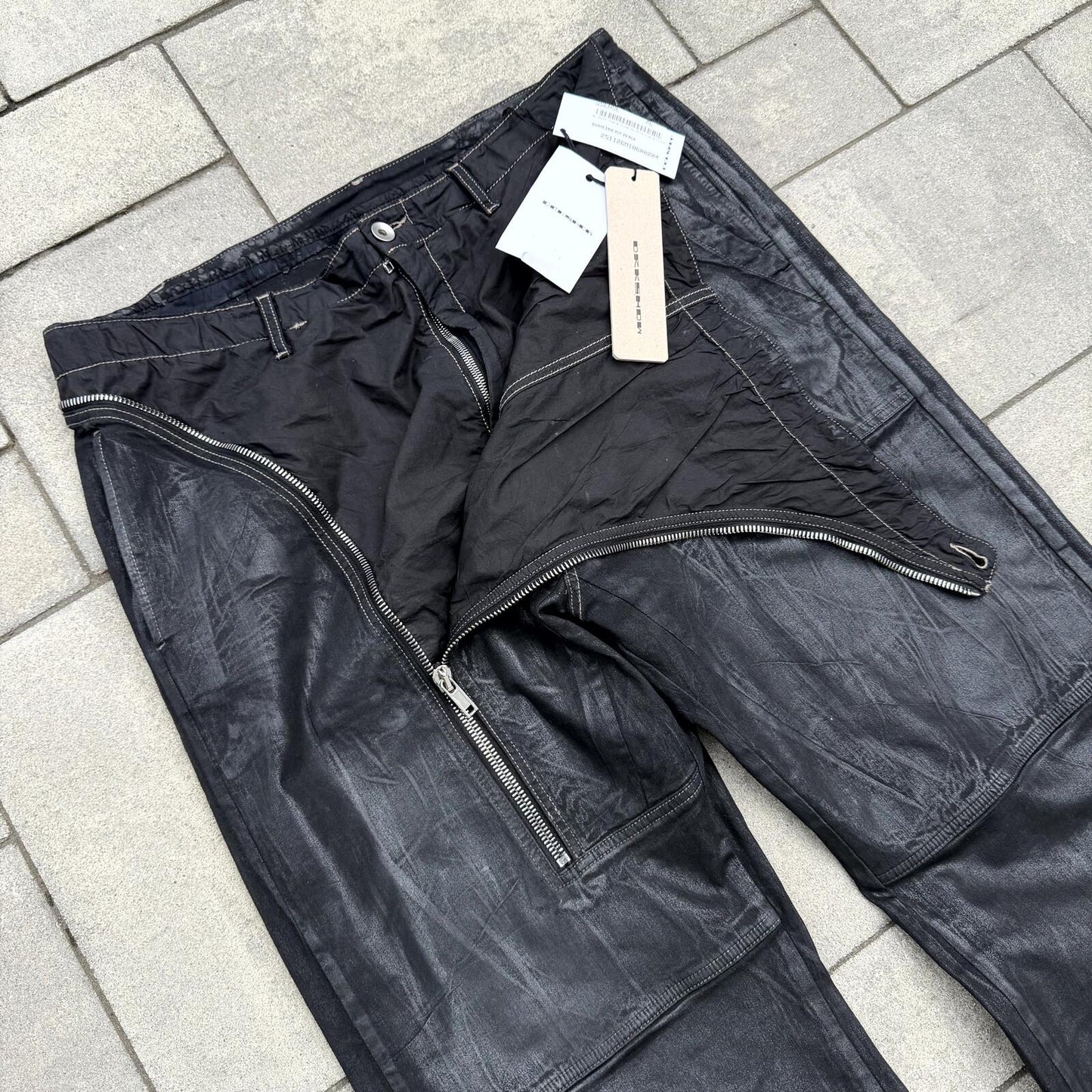 SS25 Rick Owens Black Wax Double Layer Aircut Denim