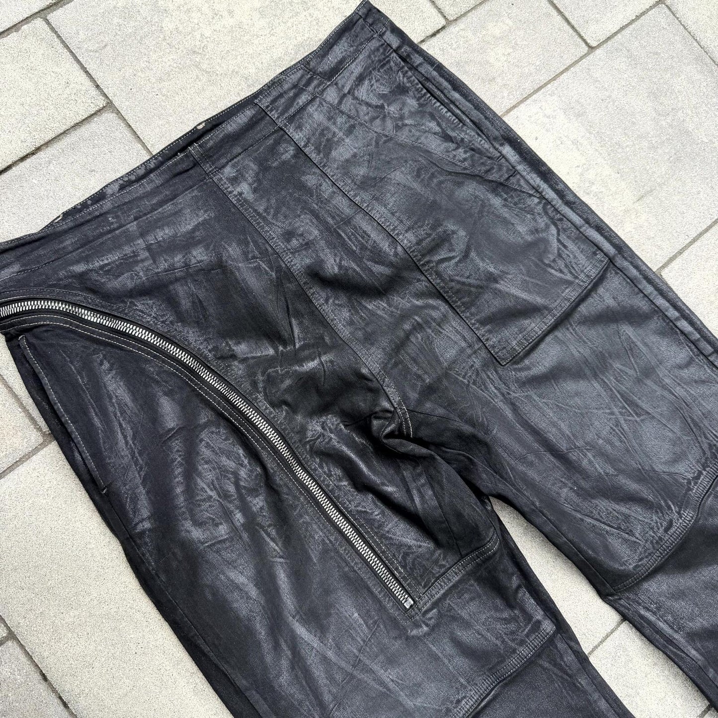 SS25 Rick Owens Black Wax Double Layer Aircut Denim