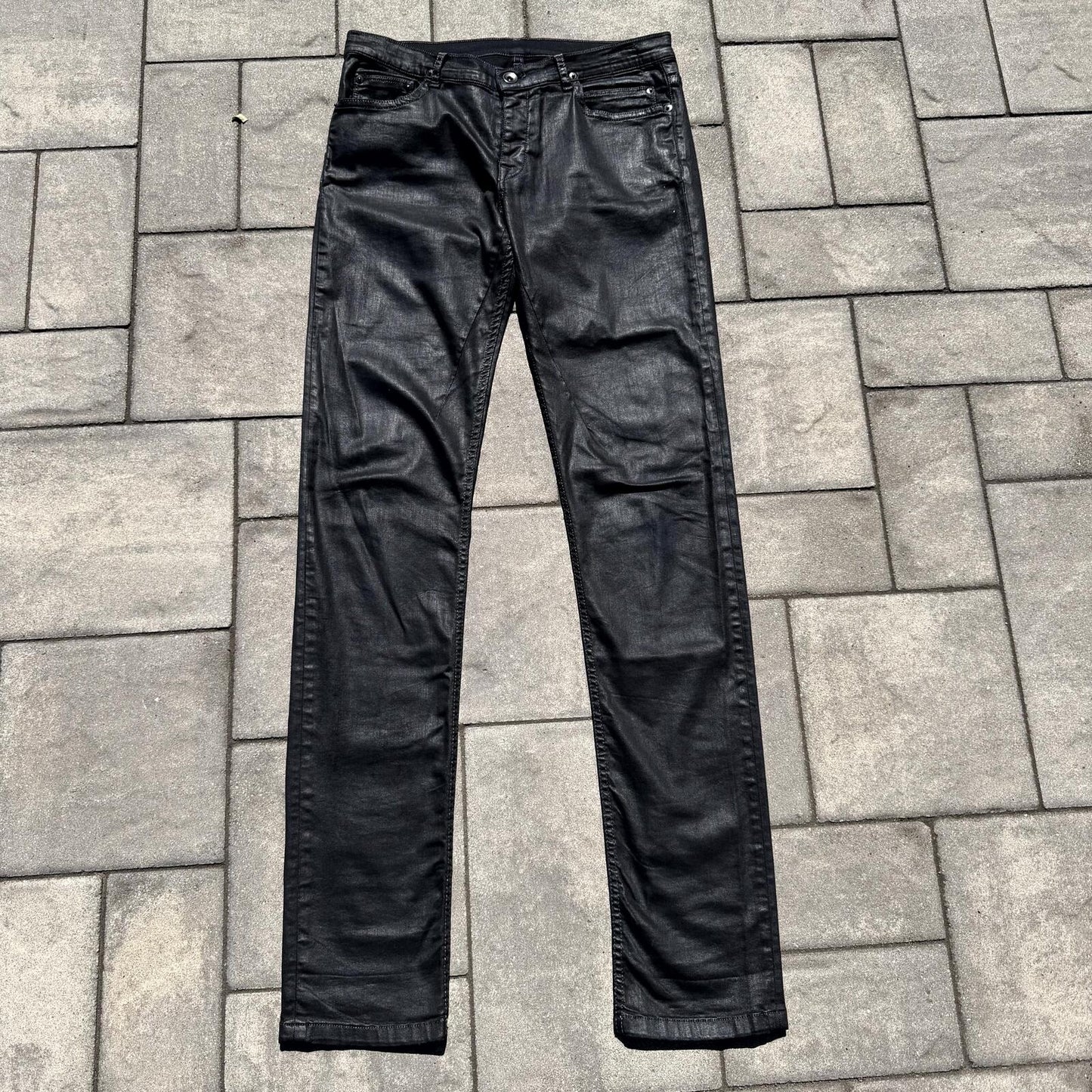 FW13 Rick Owens Black Waxed Berlin Cut Denim