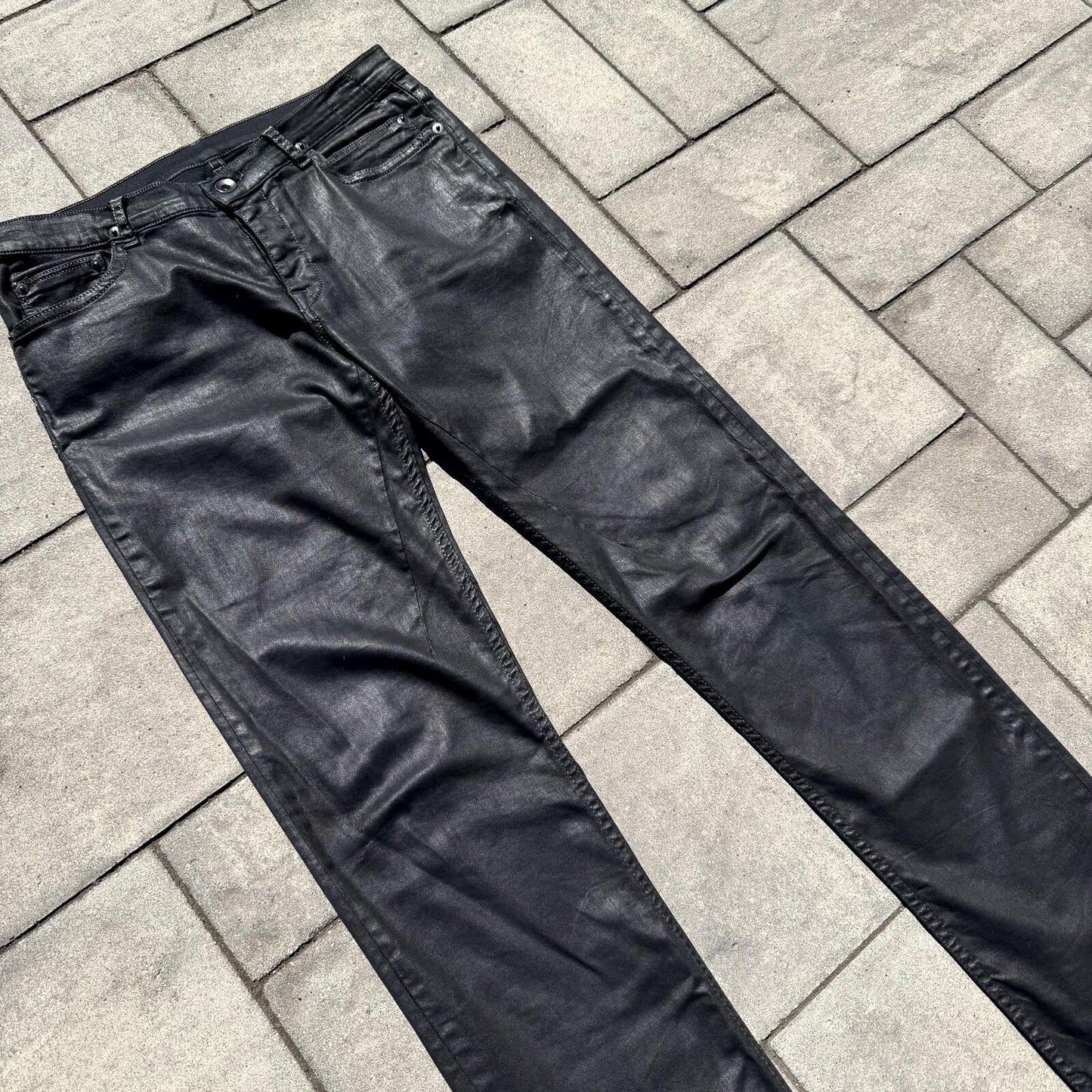 FW13 Rick Owens Black Waxed Berlin Cut Denim