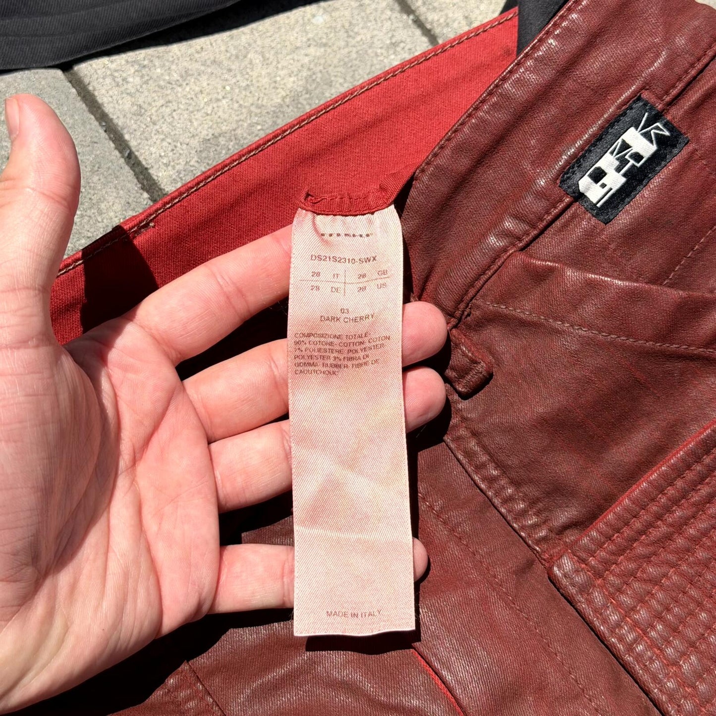 SS21 Rick Owens Cherry Waxed Easy Creatch Cargos