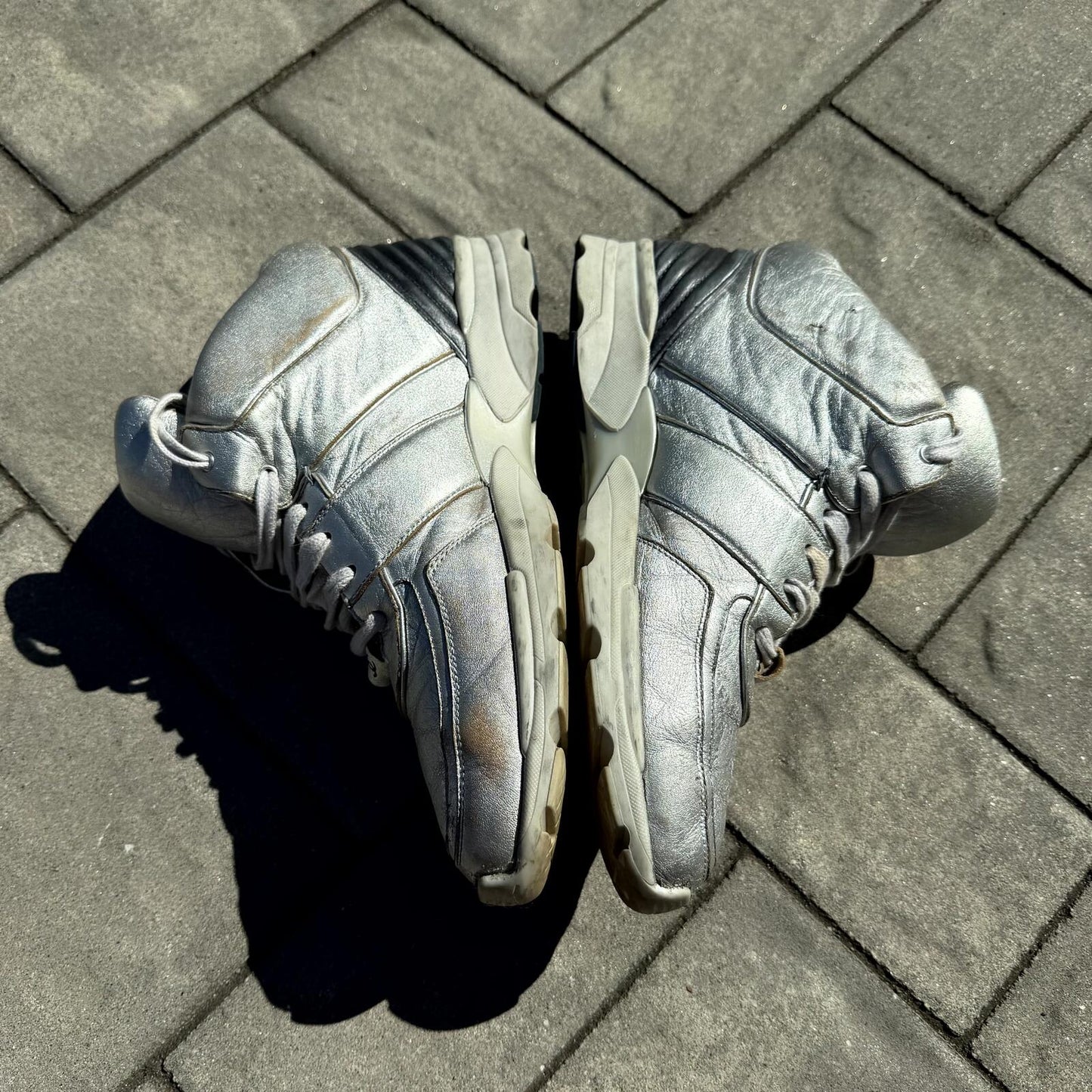 Chanel Sample Silver Mid Top Sneakers