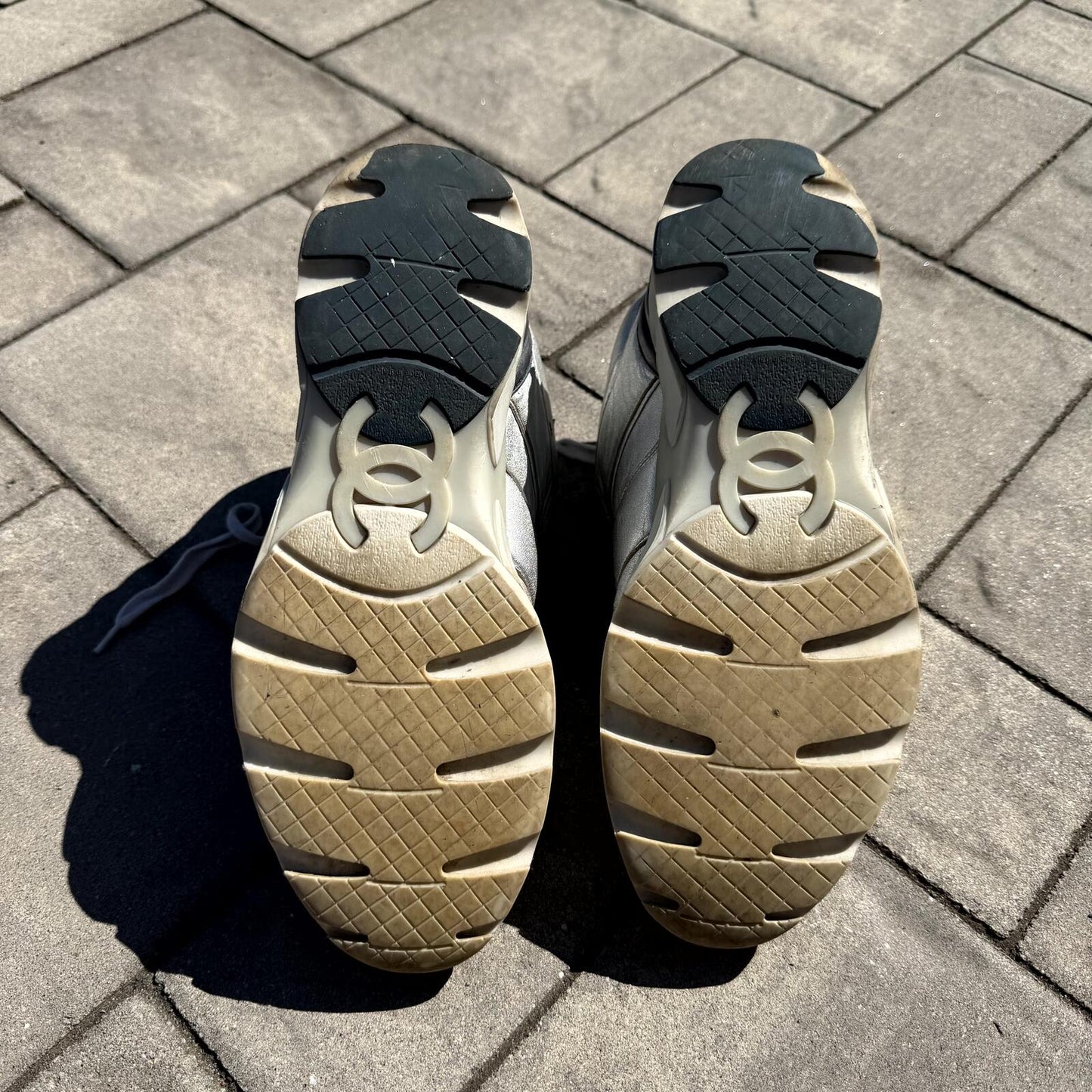 Chanel Sample Silver Mid Top Sneakers