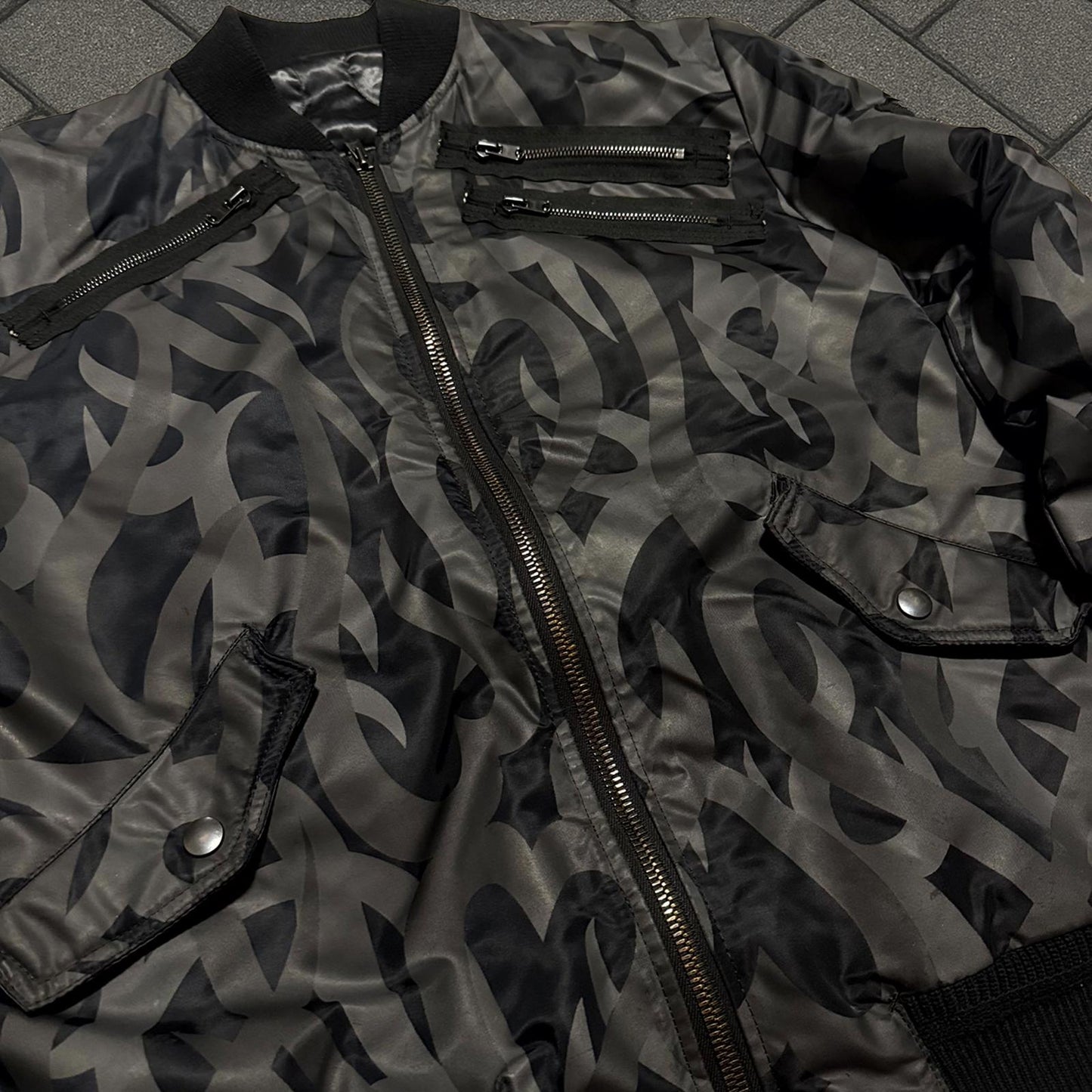 AW04 Number (N)ine Black Tribal Camo Bondage Bomber Jacket