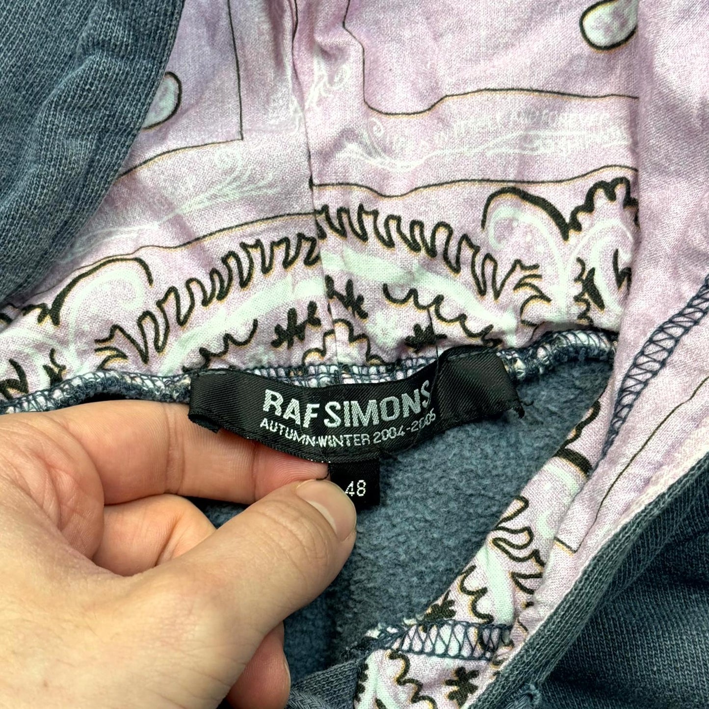 AW04 Raf Simons Pink Reverse Paisley Hoodie