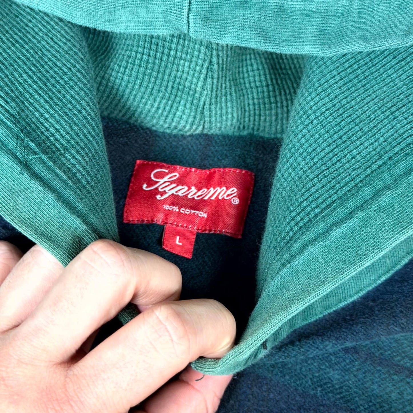 FW16 Supreme Green Plaid Hooded Quarter Zip Flannel