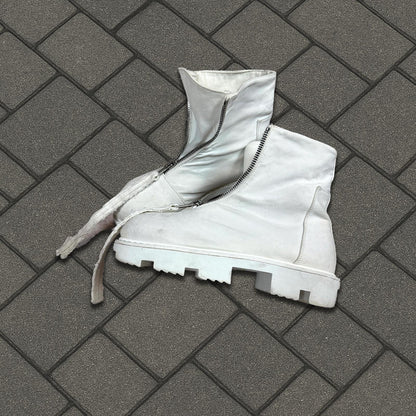 Rick Owens DRKSHDW White Front Zip Megatooth Boots