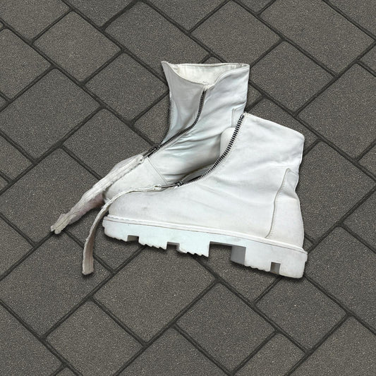 Rick Owens DRKSHDW White Front Zip Megatooth Boots
