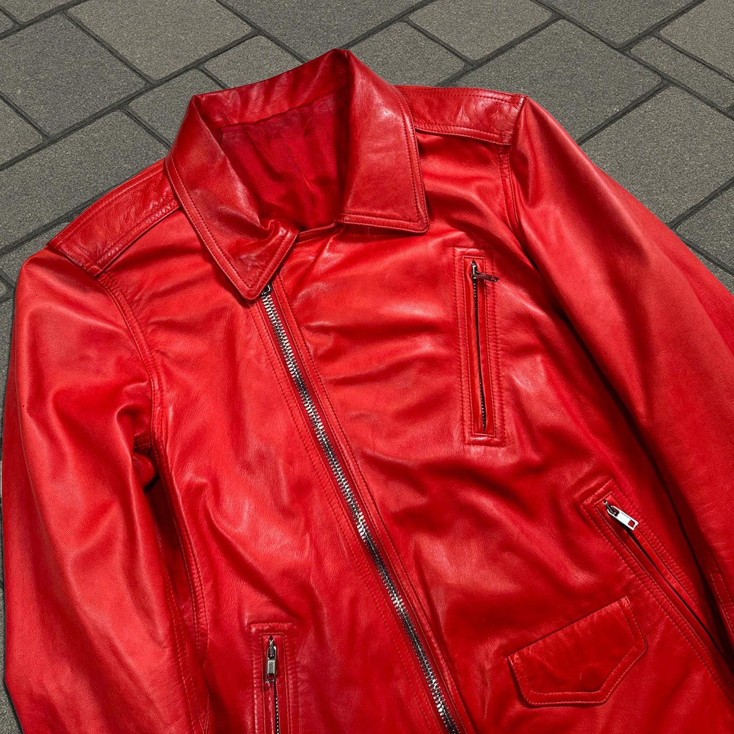 SS17 Rick Owens 'Walrus' Red Leather Stooges Jacket