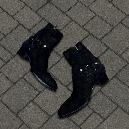 Saint Laurent Paris Black Croc Embossed Wyatt Boots
