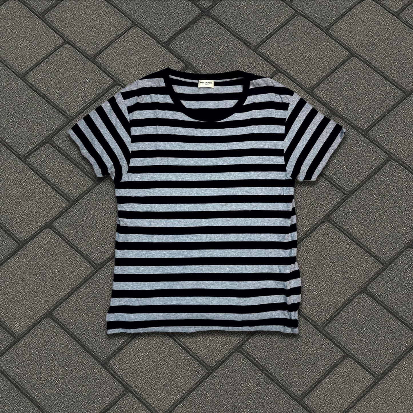 Saint Laurent Paris Grey Striped Tee