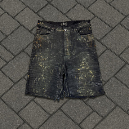 SS23 Balenciaga Thrashed Mud Denim Shorts
