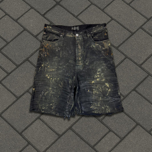 SS23 Balenciaga Thrashed Mud Denim Shorts