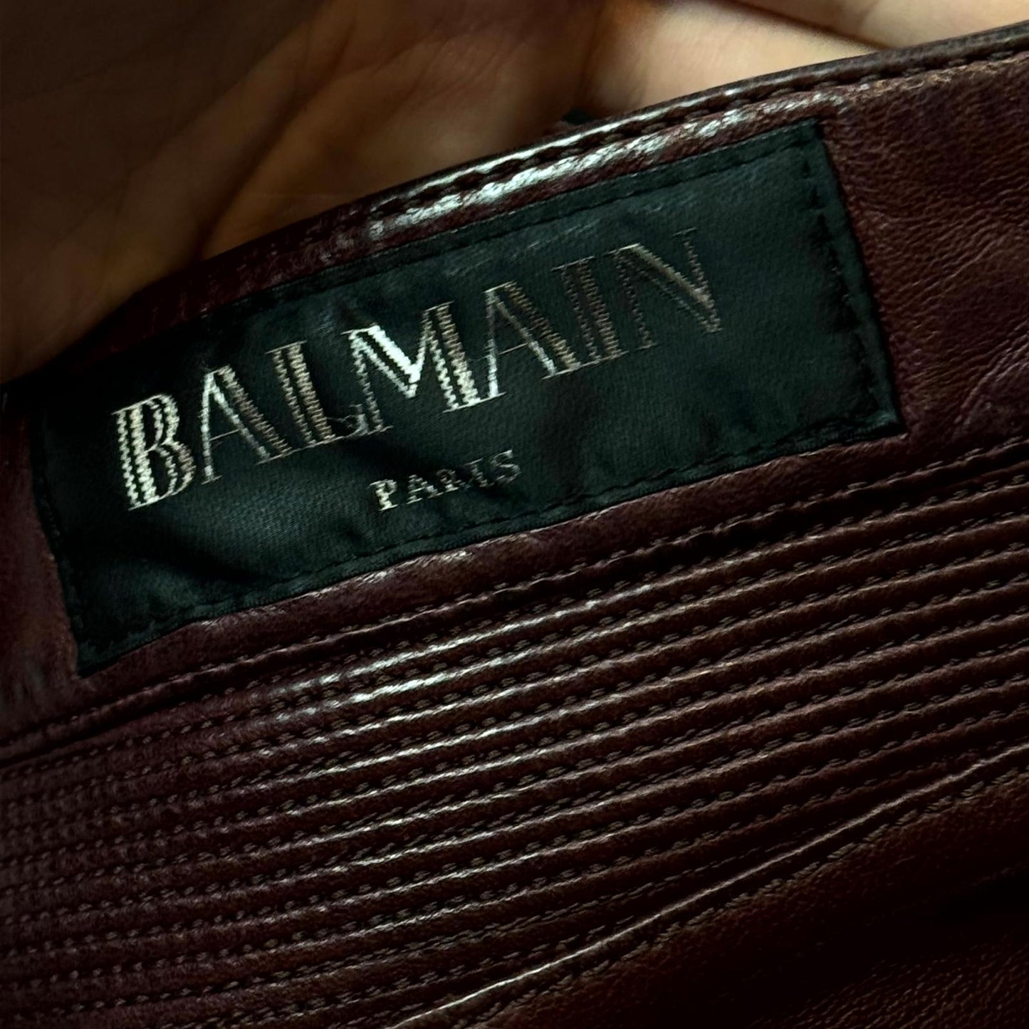 FW13 Balmain Oxblood Leather Biker Pants