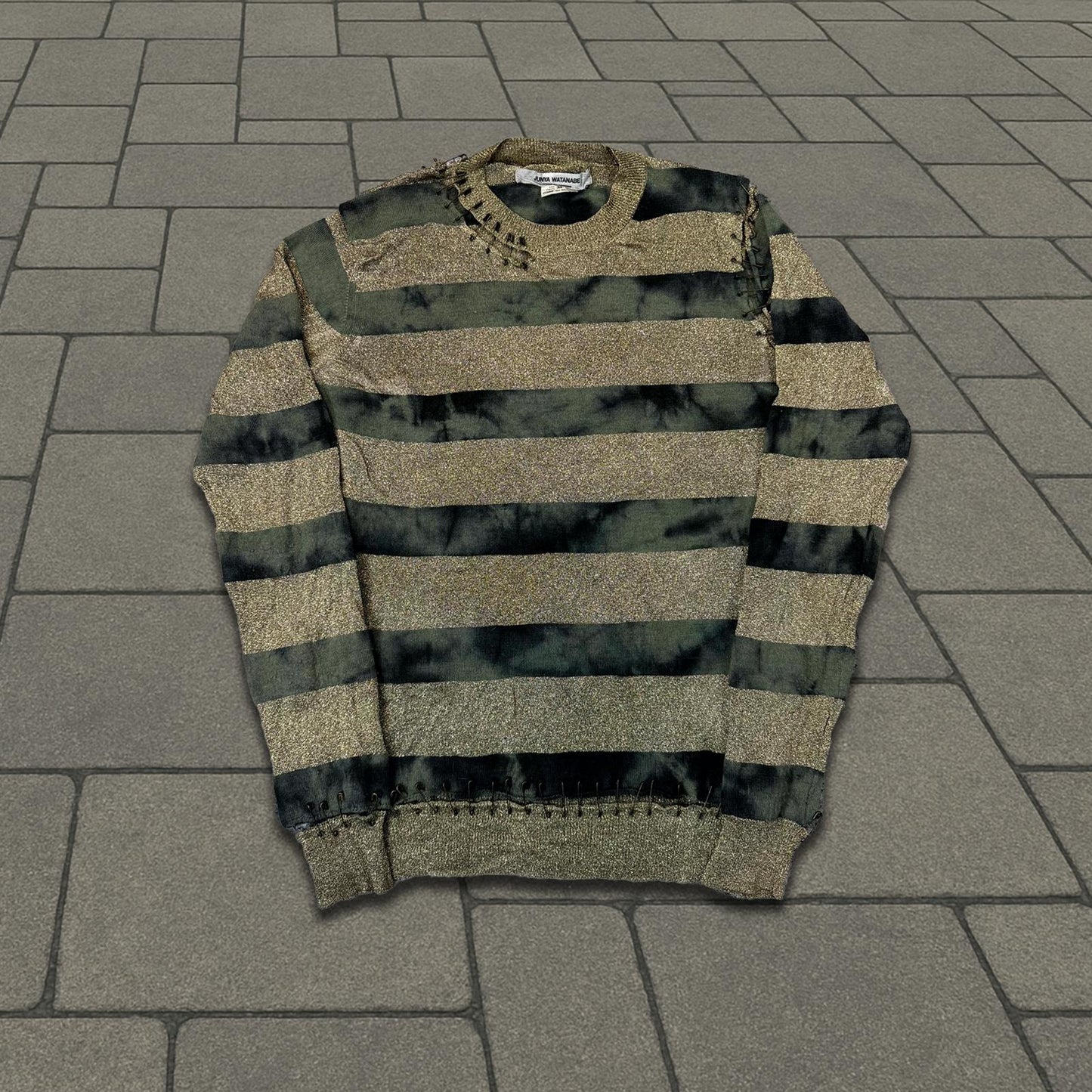 AW06 Junya Watanabe Glitter Safety Pin Striped Sweater