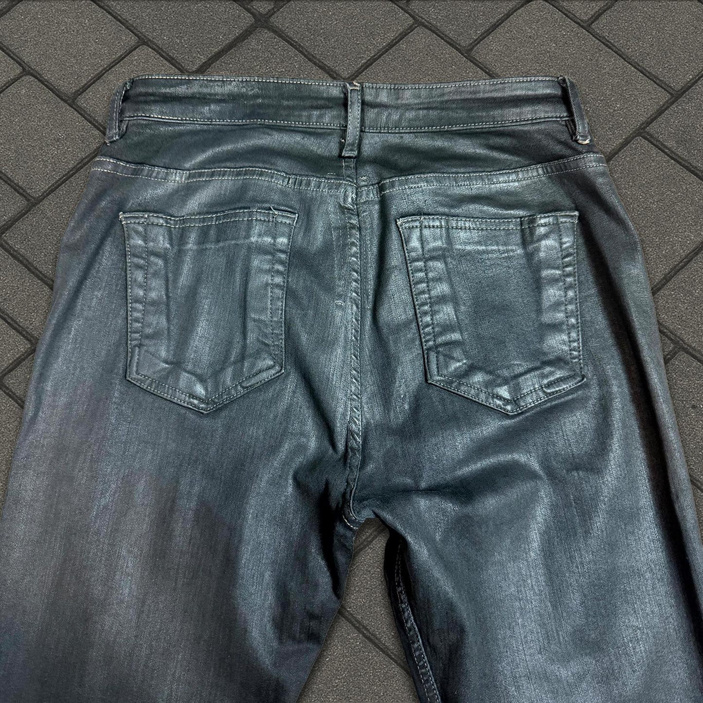 SS21 Rick Owens Black Waxed Detroit Cut Denim