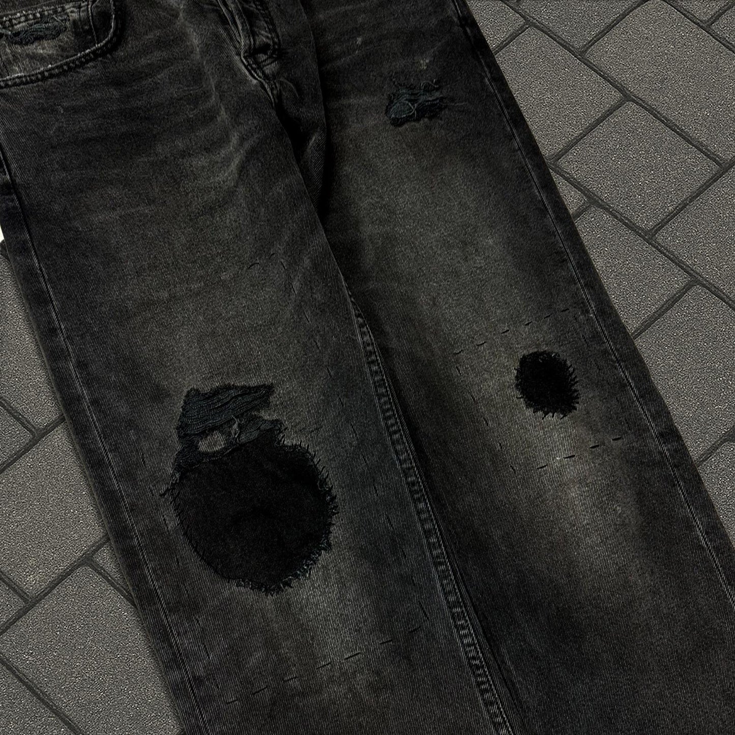 AW24 Enfants Riches Déprimés Black Thrashed Flare Denim