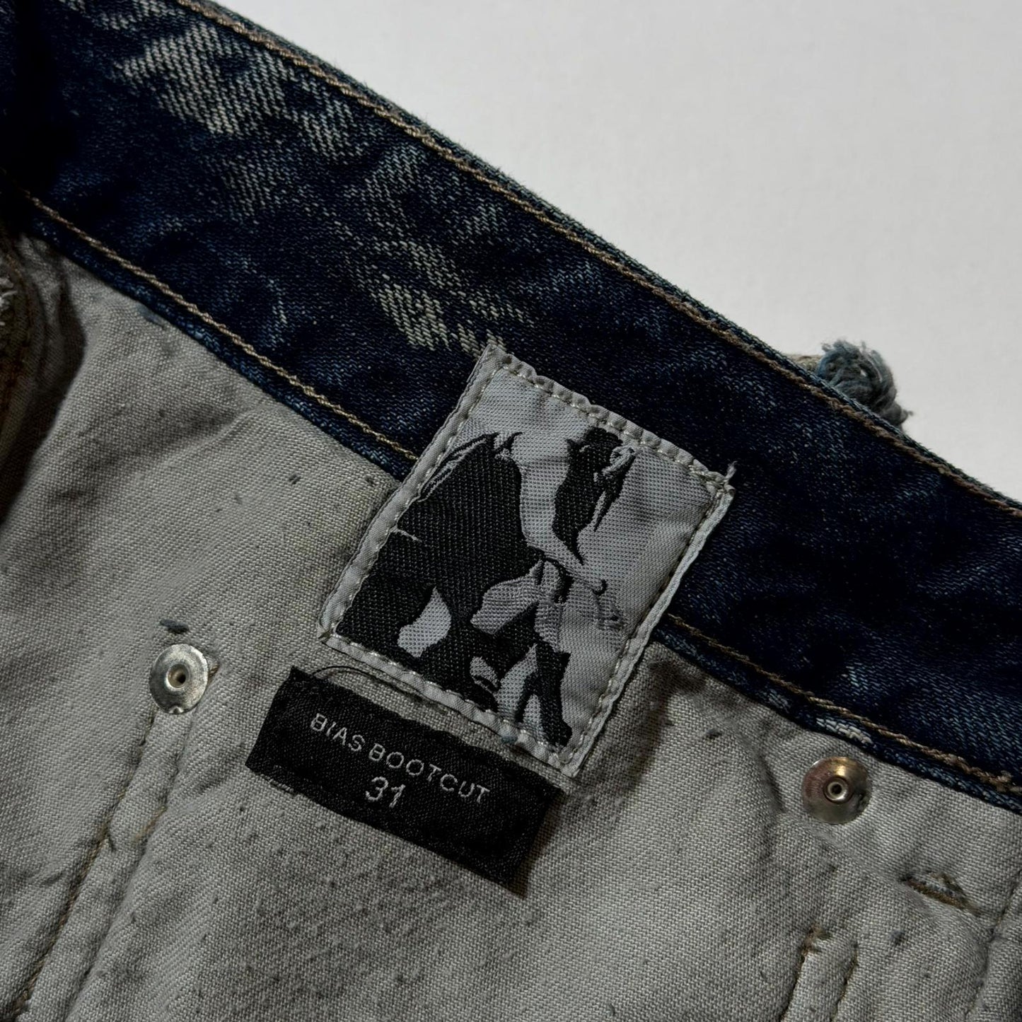 FW23 Rick Owens Mineral Pearl Shredded Bolan Cut Denim