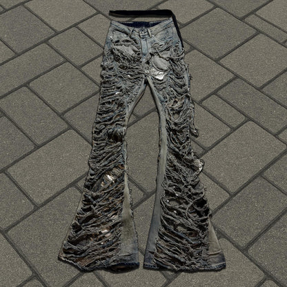 FW23 Rick Owens Mineral Pearl Shredded Bolan Cut Denim