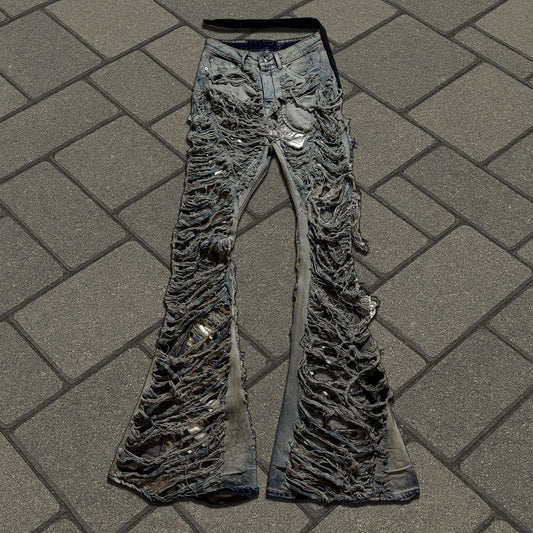 FW23 Rick Owens Mineral Pearl Shredded Bolan Cut Denim