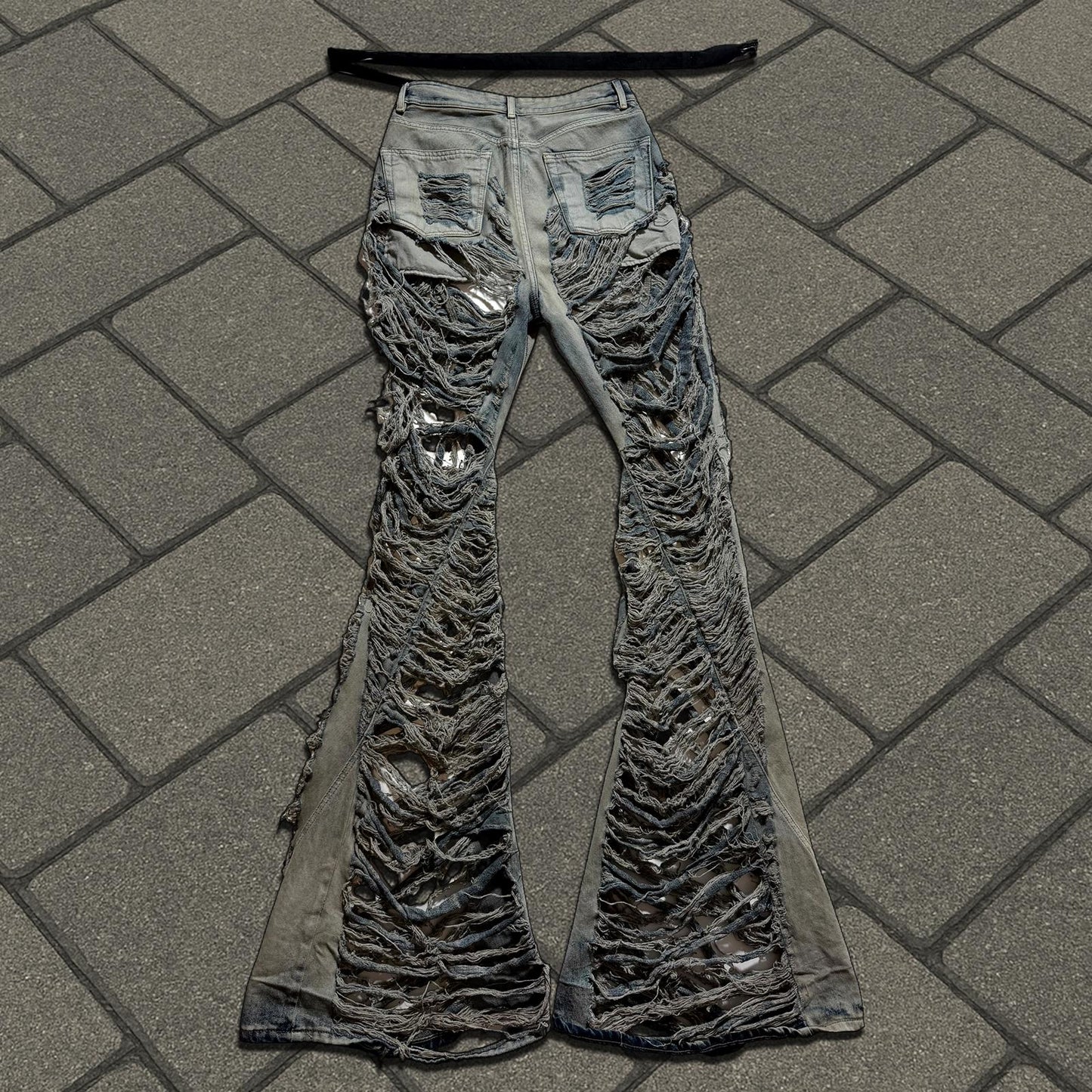 FW23 Rick Owens Mineral Pearl Shredded Bolan Cut Denim