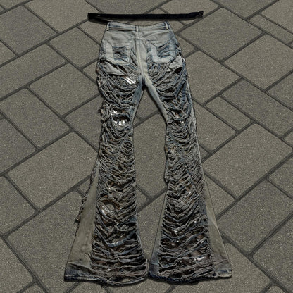 FW23 Rick Owens Mineral Pearl Shredded Bolan Cut Denim