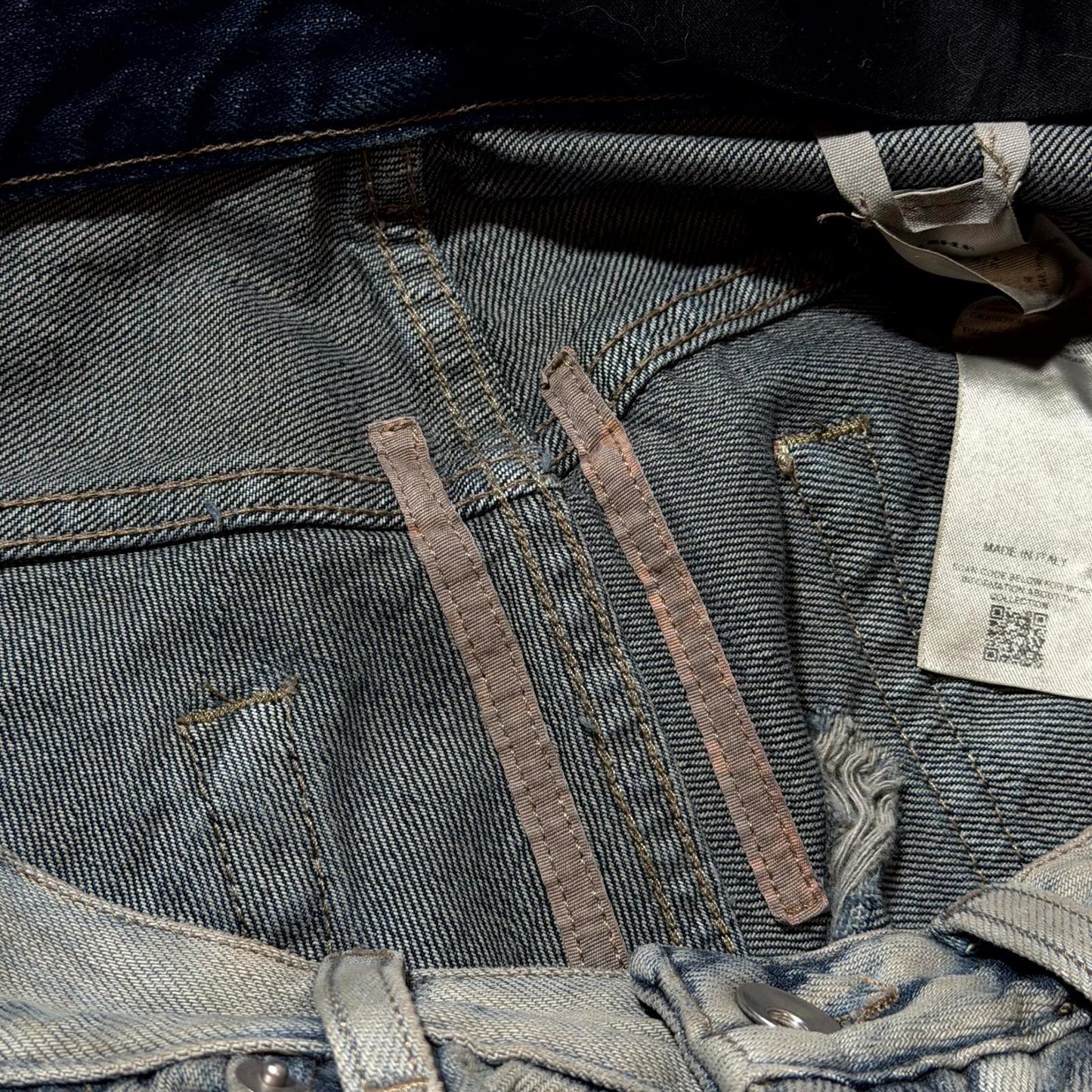 FW23 Rick Owens Mineral Pearl Shredded Bolan Cut Denim