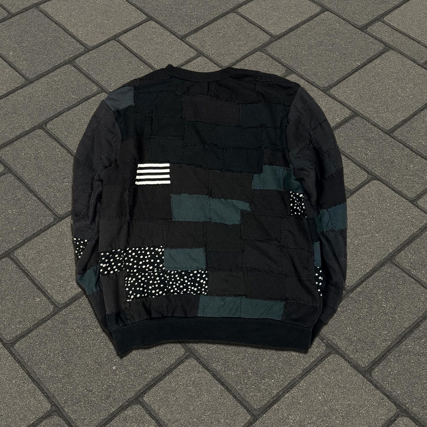 Miju Repairs Black Full Patchwork Crewneck