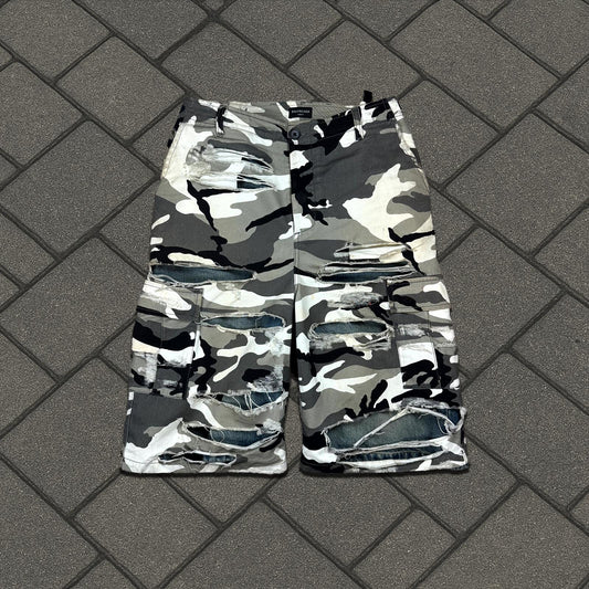 Balenciaga Trompe Loeil Snow Camo Destroyed Shorts
