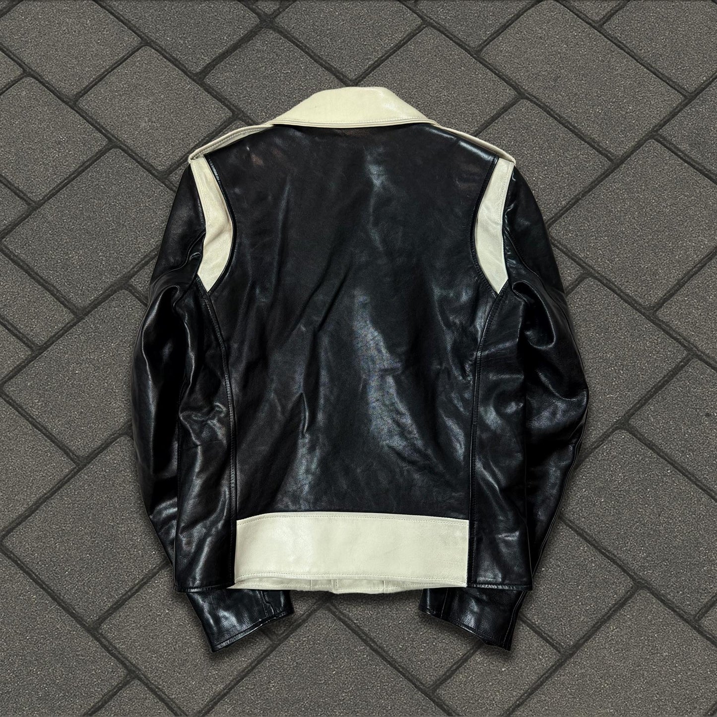 FW14 Saint Laurent Beige Leather Moto Jacket