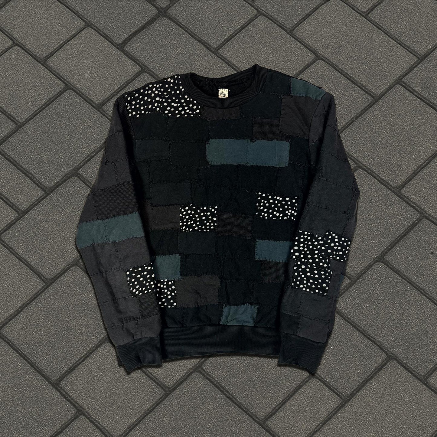 Miju Repairs Black Full Patchwork Crewneck