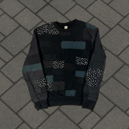 Miju Repairs Black Full Patchwork Crewneck