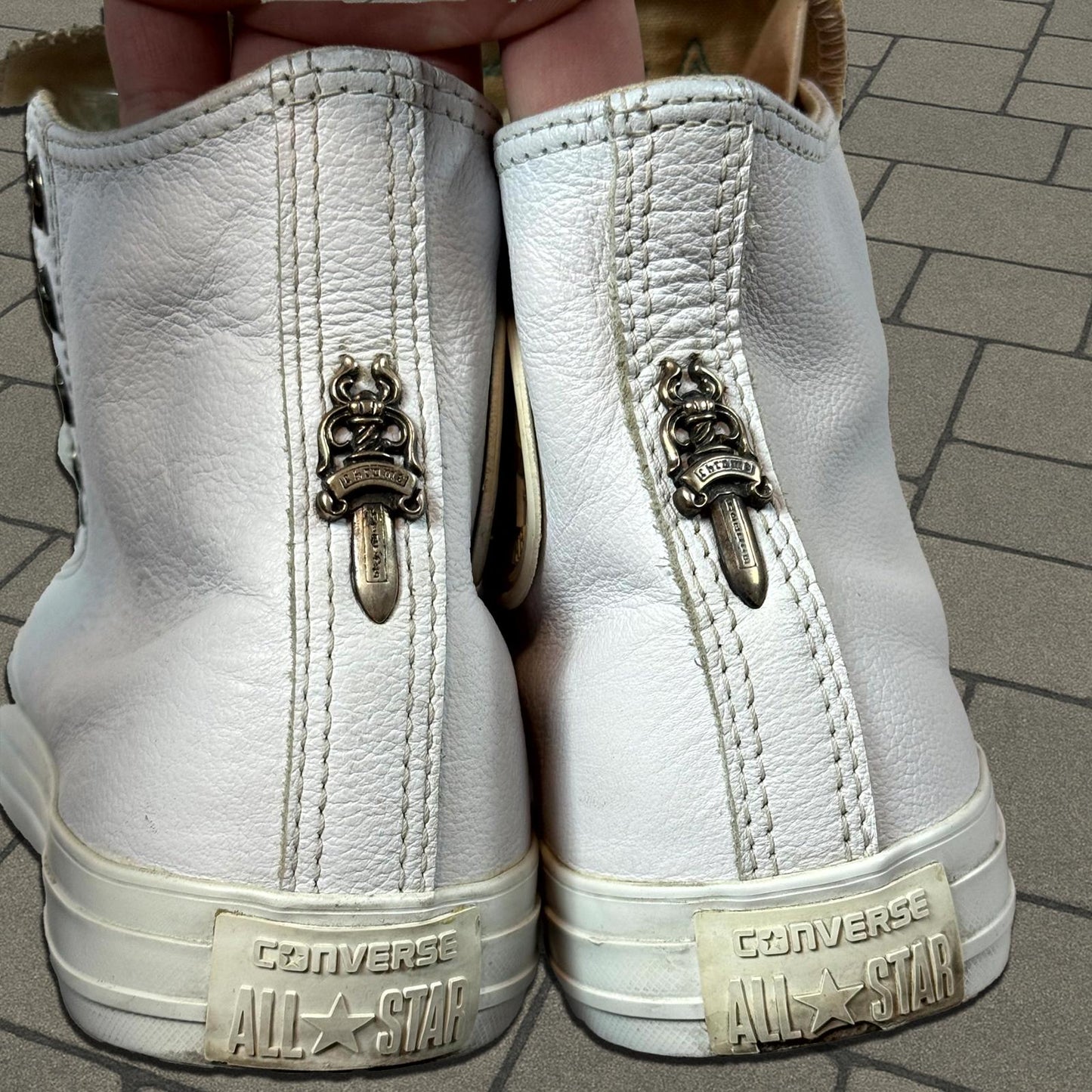 Chrome Hearts Seafoam Green Crocodile Patch Leather Converse