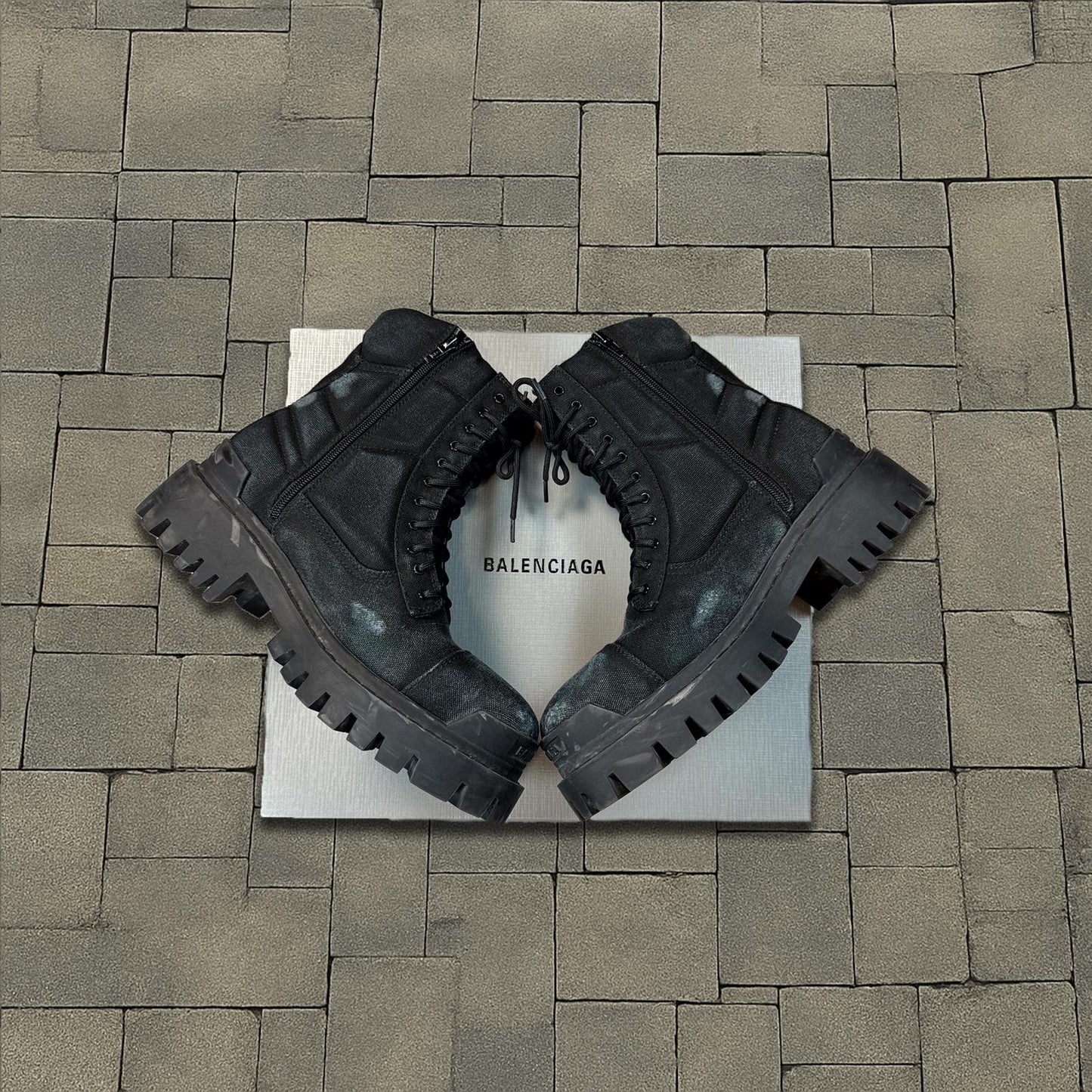 Balenciaga Distressed Canvas Strike Boots