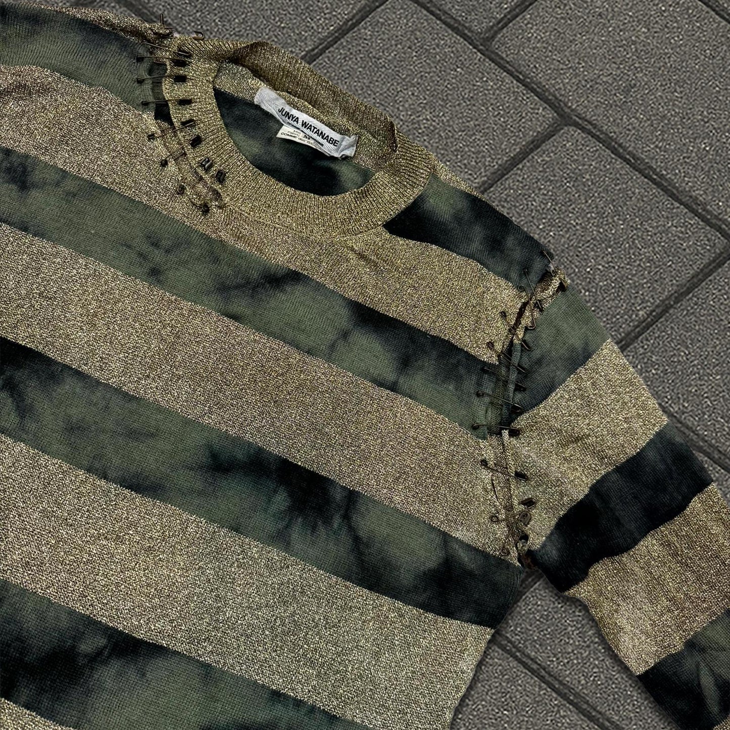 AW06 Junya Watanabe Glitter Safety Pin Striped Sweater