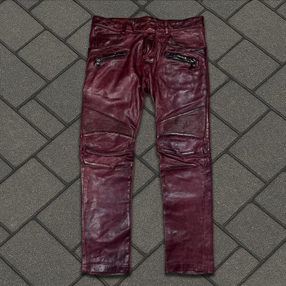FW13 Balmain Oxblood Leather Biker Pants