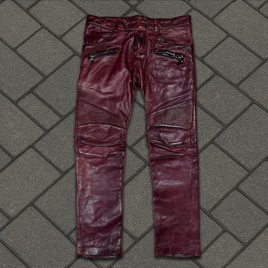 FW13 Balmain Oxblood Leather Biker Pants