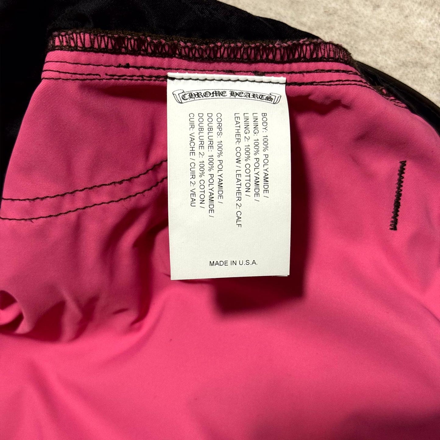 Chrome Hearts Brown Leather Knee Pink Cross Carpenter Pants