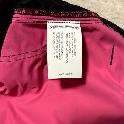 Chrome Hearts Brown Leather Knee Pink Cross Carpenter Pants