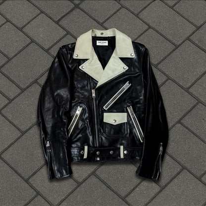 FW14 Saint Laurent Beige Leather Moto Jacket